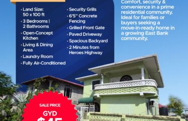 3-Bedroom Home – 17th Avenue, Diamond, East Bank Demerara